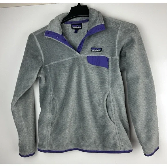 Patagonia Re-Tool Fleece 1/4 Snap-T Pullover Gray Purple Trim Women's Size Small - Picture 7 of 7